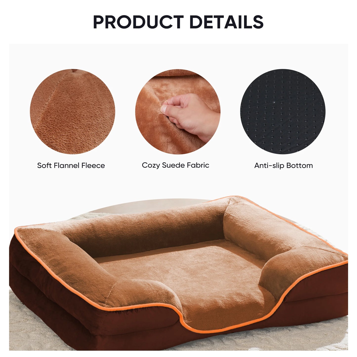 Dog Bed, 42"X32" Orthopedic Dog Sofa Bed Extra Large, Supportive Foam Pet Couch Bed with Removable Washable Cover, Grey