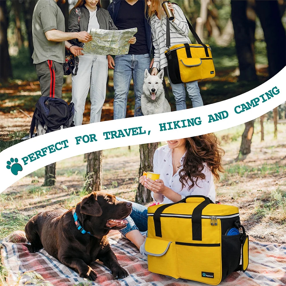 Dog Travel Bag, Travel Pet Bag Organizer, Dog Food Travel Bag with Food Container and Bowls, Dog Travel Supplies Gift Accessories for Weekend Camping, Dog Cat Diaper Bag (Stripe Black, Medium)