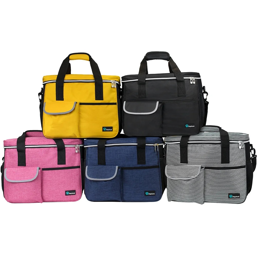 Dog Travel Bag, Travel Pet Bag Organizer, Dog Food Travel Bag with Food Container and Bowls, Dog Travel Supplies Gift Accessories for Weekend Camping, Dog Cat Diaper Bag (Stripe Black, Medium)