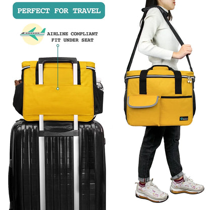 Dog Travel Bag, Travel Pet Bag Organizer, Dog Food Travel Bag with Food Container and Bowls, Dog Travel Supplies Gift Accessories for Weekend Camping, Dog Cat Diaper Bag (Stripe Black, Medium)