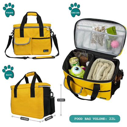 Dog Travel Bag, Travel Pet Bag Organizer, Dog Food Travel Bag with Food Container and Bowls, Dog Travel Supplies Gift Accessories for Weekend Camping, Dog Cat Diaper Bag (Stripe Black, Medium)